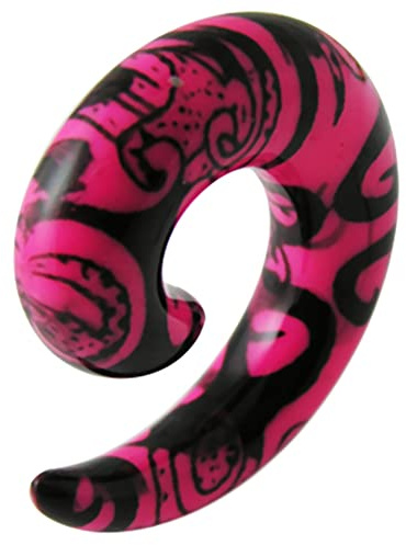 Monster Piercing 12MM bunt Tribal Tattoo Muster auf rosa UV Acryl Spirale verjüngt Sich Ohr Piercing Plug