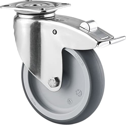 Tente Lenkrolle mit Feststeller 125mm Agila rostfrei - Apparaterolle mit Platte - Kunststoffrad für Traglasten bis 100kg - Transportrolle drehbar mit Gleitlager, Edelstahl