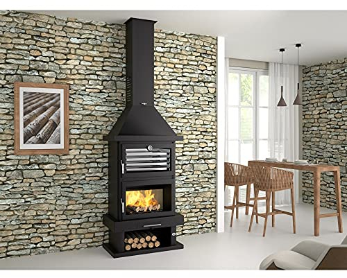 FM Chimenea metálica de leña Frontal con leñero Horno Acero Inoxidable
