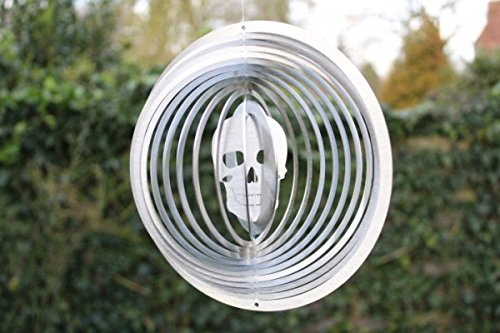 Manufaktur Lichtbogen Edelstahl Windspiel Kreis Totenkopf - 19 cm