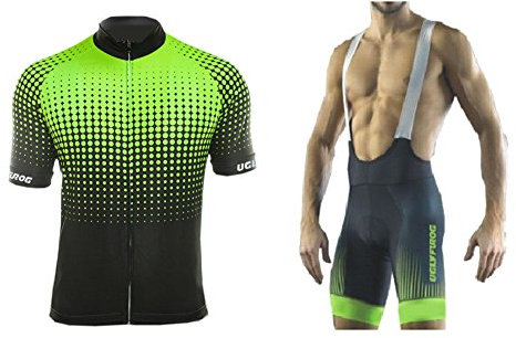 UGLY FROG Designs Herren Rennrad MTB Radtrikot Set Fahrrad Trikot Kurzarm + Radhose mit Trägerhosen Farbabstimmung der Flagge Style-Update