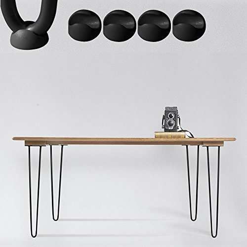 Melko 4 Stück Hairpin Legs Haarnadel Tischbeine aus 12 mm Stahl Tischfuß inkl. Bodenschoner | Höhe 45 cm, 2 Streben, Schwarz