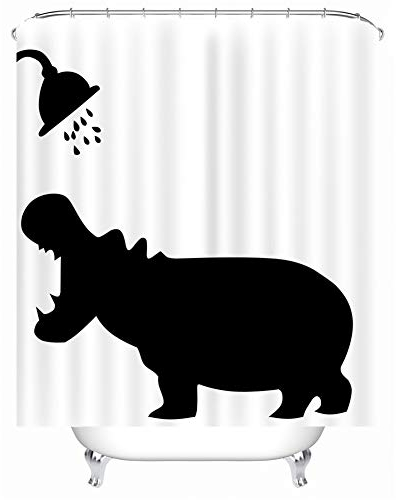 Xlabor Lustig Tier Schatten Duschvorhang 240x200cm Wasserdicht Anti-Schimmel Polyester Textil Stoff Badewannevorhang Shower Curtain Nilpferd 180x200cm
