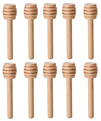 LASSUM 10 Pieces 3 Inch Wood Honey Dippers Sticks, Mini Honey Dipper Stick for Honey Jar Dispense Drizzle Honey