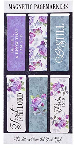 Christian Art Gifts Set of 6 Be Still and Know - Psalm 46:10 Purple Roses Inspirational Magnetic Bible Verse Bookmark with Scripture, Size Small 2.3 x .75