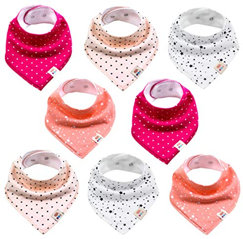 M.M.C. Baby Dreieckstücher 8 Stück Halstuch süße unisex aus Baumwolle mit verstellbaren Druckknöpfen Spucktuch Lätzchen für Kleinkinder Jungen und Mädchen (Set Mädchen)