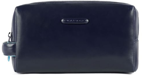 PIQUADRO - Kulturtasche 2 Fächer - Leder Blue Square - Unisex - Nachtblau | Organisiertes Innenleben, Platzsparend, Mehrere Fächer, Geschäftsreisen