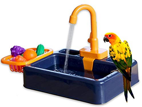 Vogeltränke für Papageien, Pool, Badewanne, Vogelfutterschale, automatische Haustier-Badewanne mit Wasserhahn, Vogeldusche, Badewanne (Königsblau)