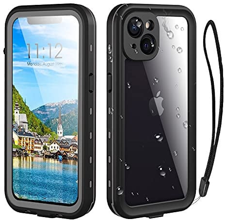 Transy Waterproof iPhone 13 Case - Full Protection iPhone 13 Waterproof Phone case 6.1 Inch Shockproof Dustproof with Built in Screen Protector and Lanyard (Black)