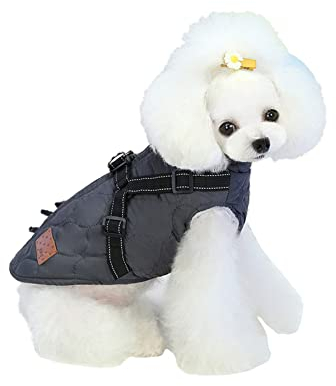 meioro Hundebekleidung Warmer Hundemantel mit reflektierendem Geschirr Winddichte Hundejacke Winterhunde Baumwolltuch Verdickte ärmellose Weste Baumwollhundepullover Haustierjacken (grau, M)