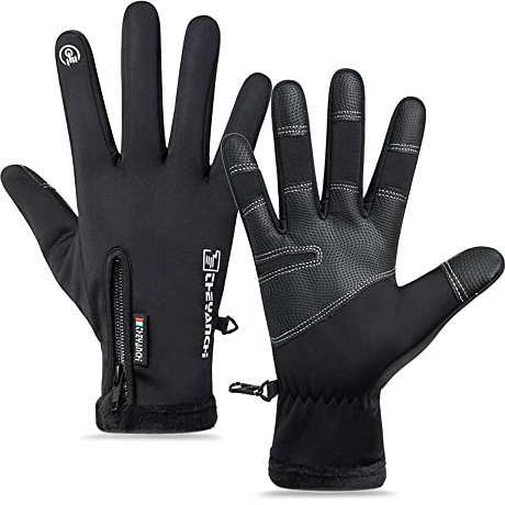 Tiardey Guanti da Ciclismo Neri, Guanti Termici Invernali Guanti Impermeabili Touch Screen, Guanti da Mountain Bike per Uomo Donna Sport Corsa Guida Arrampicata Escursionismo - L