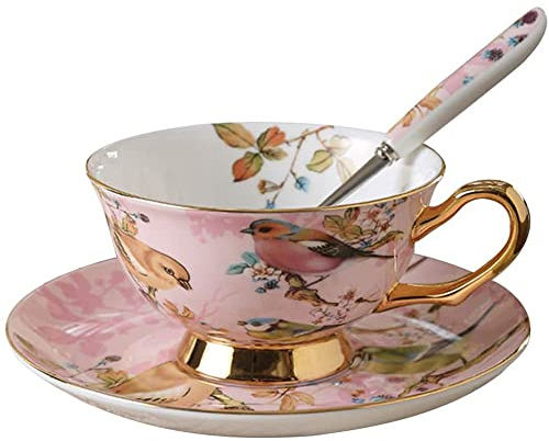 Jiotouhu Service à Café Thé Porcelaine Anglais, Tasses à Thé Porcelaine à la Cendre d’Os 200ml avec Soucoupe Cuillère Porte-Tasse Bone China