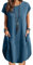 ZANZEA Women Summer Dresses Cotton Linen Dress Plus Size Short Sleeve Baggy Sundress Oversized Casual Midi Dresses with Pockets 1-Blue XXL