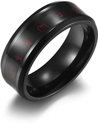 Stfery Engagement Ring, Edelstahl Ringe Partnerringe 67 Schwarz Buddhistisches Mantra Ringe Zubehör für Frauen Männer Paare