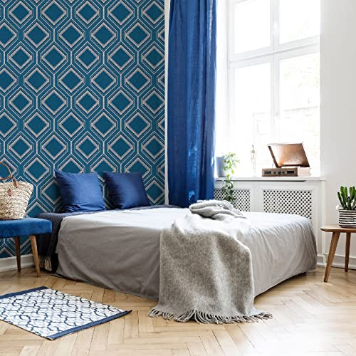 Super fresco Savile Row Geometric Midnight Blue Metallic Wallpaper
