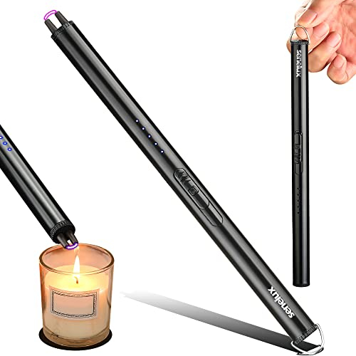 Senelux Electric Arc Lighter, Rechargeable USB with LED Display, Windproof Flameless, Retractable Head for Camping BBQs Kitchen Stoves Black