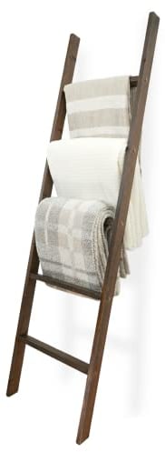 Blanket Ladder – Holds 5+ Blankets – Living Room Décor – Blanket Rack – Store Quilts, Comforters, Bedspreads, Blankets & Throws – Blanket Storage for Living Room – Towel Rack – Dark Stained Wood