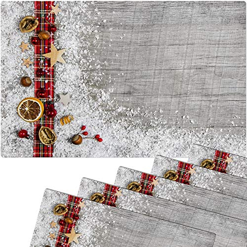 Weihnachts Tischsets 6er als abwaschbare Weihnachten Tischdeko - Platzsets Weihnachtsdeko Holz als Winter Tischuntersetzer - Platzdeckchen als Tischunterlage für Esstisch Wohnzimmer Tisch