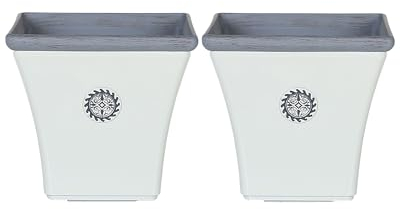 Beliani Lot de 2 Cache-Pots Blancs en Fibre d'argile et Verre Carrés Traditionnel Elateia