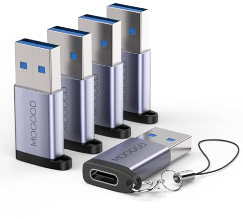 MOGOOD Adattatore USB C USB, Convertitore USB A USB C con Gancio 5 Pezzi | Portatile, Adattatore USB in Lega di Alluminio per Magsafe Watch iPhone 17/16 Galaxy S26 S25 CarPlay iPad PC Laptop MacBook