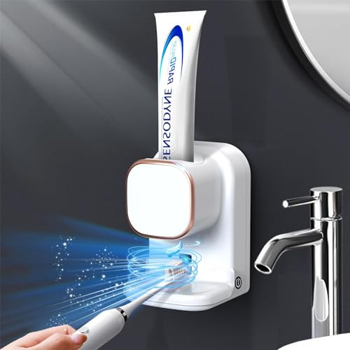 Automatischer Zahnpasta-Spender, Wandmontierter elektrischer Set Zahnpasta-Spender für Kinder und Erwachsene, Zahnpasta-Spender für Badezimmer (Weiß)