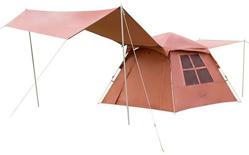 KAZOO Campingzelte, 4 Personen, wasserdicht, Sofortzelte, 4 Personen, Kabinenzelt, einfacher Aufbau mit Sonnenschutz, groß, 4P Kaffee