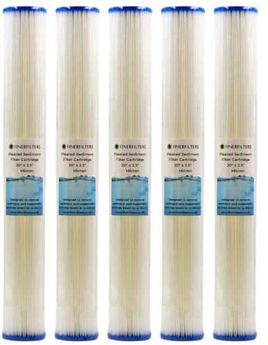 Filtro per acqua a sedimenti pieghettato standard da 50,8 cm, 1 micron, 50,8 x 6,3 cm, filtro lavabile per prolungare la durata, adatto a alloggiamenti standard da 50,8 cm (confezione da 5)