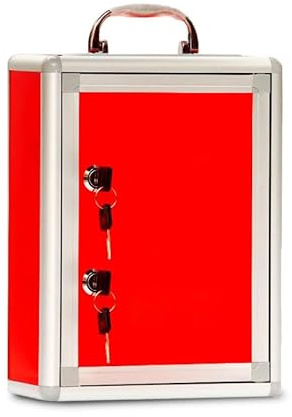 Home Office School Hotel Safe Storage Cabinet Storage Box with Lock Wall Hanging Letter Box Double Lock Carrying Case with 2 Keys (Red)