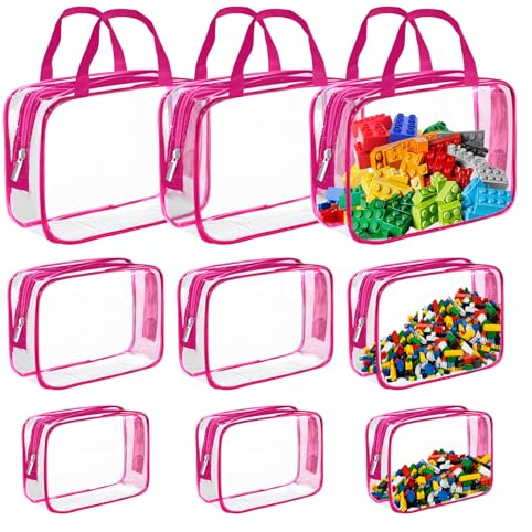 9-Pakete-Aufbewahrungstaschen für Spielzeug Transparente wasserdichte PVC-Toilettentaschen, farblose, transparente Reise-Toilettentaschen Rose