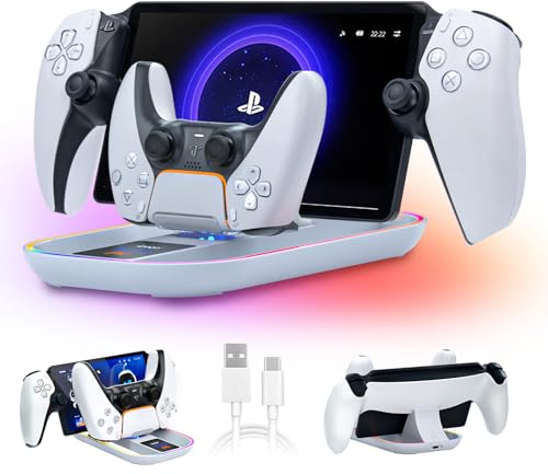 PlayStation Portal Charging Dock - Ricarica rapida per lettore remoto PS Portal e controller PS5, effetti di luce RGB, indicatore LED, cavo USB-C, accessori da gioco per configurazione del portale