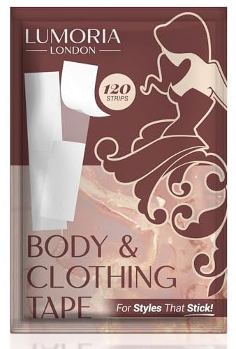LUMORIA Double Sided Body Tape for Clothes (120 Pack) - Tranparent Fashion Tape for Women, Strong Hem Support Extra Adhesive