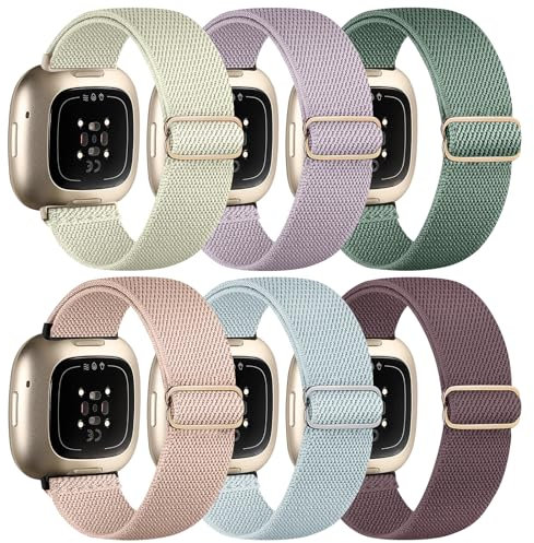 Chinbersky 6er Pack Verstellbares Nylon Sport Armband für Fitbit Versa 3/4 und Sense/Sense 2, Kompatibel für Damen und Herren
