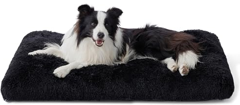 BEDSURE Flauschiges Hundebett für Große Hunde - 89x58x8 cm Waschbar, Rutschfeste Unterseite, Plüsch Hundekissen, Schwarz