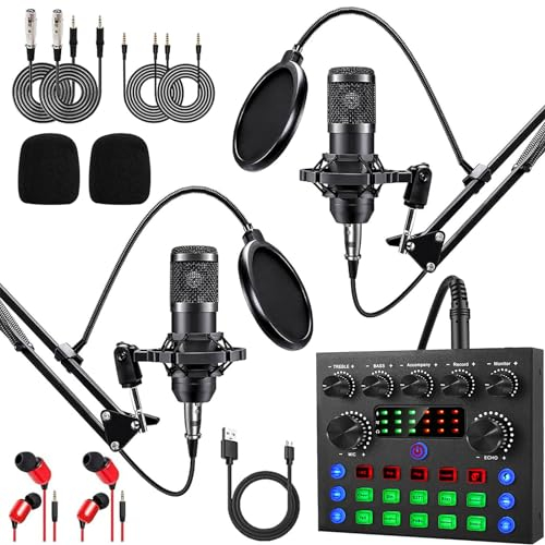 Pacchetto attrezzatura podcast per 2, interfaccia audio ALPOWL con microfono cardioide BM800 per giocatori e mixer DJ tutto in uno, perfetto per streaming live, canto, YouTube, giochi