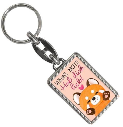 Roter Panda Schlüsselanhänger mit Bordüre mit Spruch Vergiss nicht Hab dich lieb Kawaii Katze Glücksbringer Liebe Freundschaft Valentinstagsgeschenk Freundin