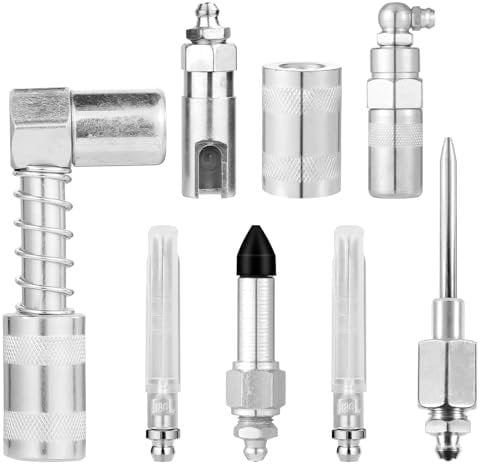 8pcs Grease Needle Accessory Set, Grease Gun Adapter Coupler Grease Needle Tip Dispenser Attachments Kit Injector 90 Degree Grease Nozzle Fitting Tool