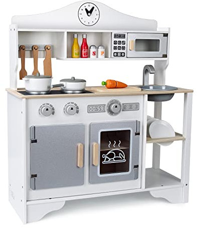 Kinderküche aus Holz – Farbenfrohes Spielküche für kreative Rollenspiele | Mit 17 Zubehörteilen | Sicher und langlebig | Ideal für Kinder ab 3 Jahren
