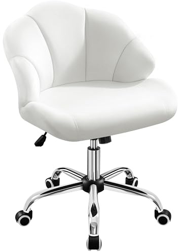 Yaheetech Sedia Scrivania Senza Braccioli Schienale a Conchiglia | Altezza Regolabile, con Ruote, Portata 136 KG,per Studio, Ufficio, Cameretta ,Bianco/Velluto