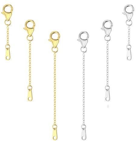 Necklace Extender, 6 PCS Silver Plated Alloy Chain Extenders Jewelry Extenders with Lobster Claw Clasp for Necklaces Bracelets Jewelry Making Women Men