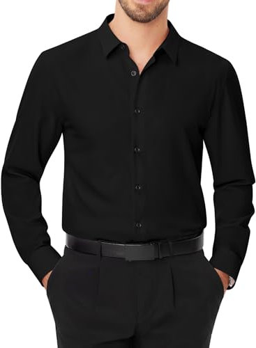 J.VER Chemise pour homme - Coupe droite - Couleur unie - Extensible - Sans plis - Pour homme d'affaires - Classique - Pour le quotidien, Noir , M