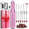 FOLAI Torno Para Uñas,11 en 1 Lima Electrica Uñas, Kit de Manicura y Pedicura EléCtrico Profesional,Velocidad Ajustable entregar Anillos de Arenas(Rosado)