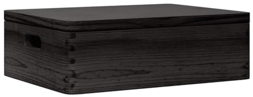 vidaXL Holzkiste mit Deckel und Griffen Schwarz 40x30x13 cm Massivholz, Aufbewahrungsbox Holz, Holztruhe, Schmuckkiste Holz, Holzbox, Geschenkbox Holz