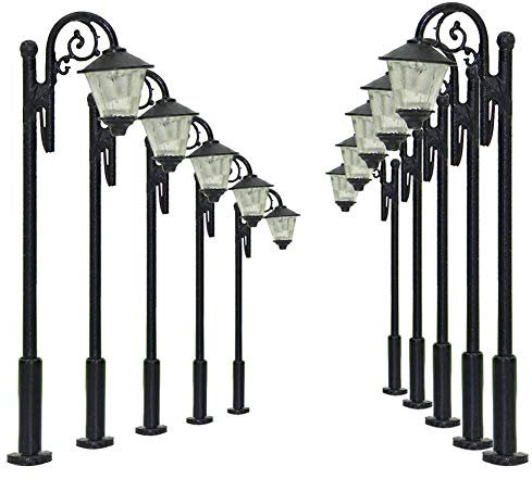 Evemodel 10 Stück Modell Spur N 1:160 Lampen warm weiß Beleuchtung Leuchte Straßenlampen Modellbau Dekor