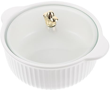 Cabilock Ciotola Grande per Zuppa in Ceramica con Doppio Manico e Coperchio Multiuso per Ramen Insalate e Noodles Adatta per Forno Microonde e Uso Quotidiano Colore Bianco Panna