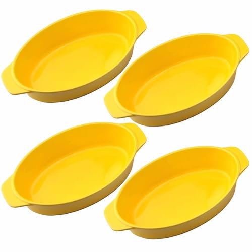 Ovale Auflaufformen-Set aus Keramik, mit Griffen, für Ofen auf den Tisch, ideal für Lasagne/Pastete/Auflaufformen/Tapas (5 x 12 x 22 cm), Gelb