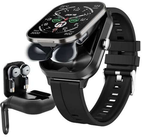 Yeforu Smart Watch with Earbuds Make/Answer Call Smartwatch 2 in 1 Wireless Earphone Bluetooth Fitness Watch for Android iOS Phones Heart Rate Sleep Tracker Multi Sport Mode Pedometer