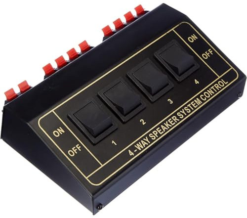 TECHZOCO Selector de Altavoces Estéreo, Conmutador de Altavoces para 4 Pares de Altavoces, Conmutador Speaker, Potencia máx 200 W con 8 Altavoces, Sección Cable MAX 2.5 mm², 4 Salidas