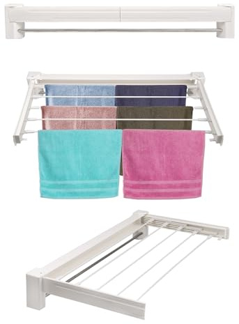 Crystals Wall-Mounted Airer, Retractable Clothes 6 x 70cm Rods for 4.2m Hanging Space-Saving, Indoor & Outdoor Drying Rack, Foldable Laundry Dryer, Easy to Install Drying for Towels & Clothes (White)