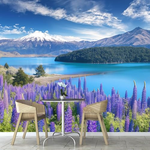 Papier Peint Panoramique Montagne Enneigée Nature 450×315cm,Lavande Plante, Papier Peint GéAnt 3D Salon Chambre Salle à Manger Chambre D'enfant DéCoration Murale