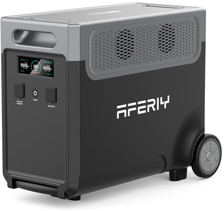 AFERIY LiFePO4 3840Wh Extension Battery Compatible with P310, Solar and Mains Charging, USB-A and Type-C Outputs, 4000W Max, Wheels and Telescopic Handle, 3840Wh Portable Battery